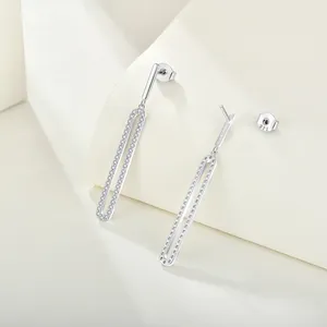 Plain Silver Long Earring/ Drop Earring Boucles D'oreilles Luxury Fashion Zircon Real Silver Drop Long Earrings Women