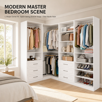 Armoire moderne blanche en forme de L avec 6 tiroirs, étagère à chaussures, système de rangement modulaire personnalisé pour chambre à coucher
