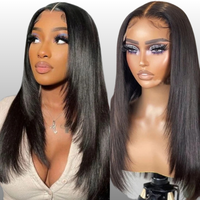 Grosir rambut Vietnam mentah Wig rambut manusia lurus tulang alami potongan rambut lapis kupu-kupu Wig depan renda HD 13x4