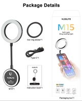 Lampe LED annulaire magnétique pliable rechargeable M15 pour selfie, maquillage, photographie, YouTube, lecture, téléphone portable, 64 SMD