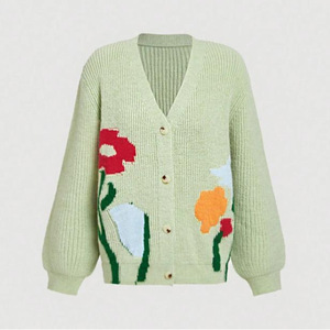 Women's Loose Floral Embroidered Knitted <b>Cardigan</b> <b>Sweater</b> Long Sleeve Casual Warm Single Breasted Anti Pilling Medium Thickness - Product Image 1