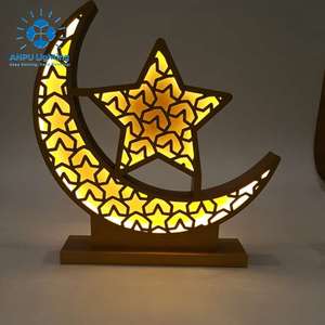 Lampe de table décorative LED Anpu en ABS, forme croissant de lune et étoile, avec découpe géométrique, pour chambre à coucher, décoration Ramadan et Aïd - Product Image 4