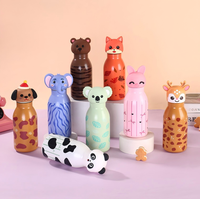 Botol Minum Anak 500ml Berinsulasi dengan Sedotan, Botol Termos Air Stainless Steel dengan Tutup Silikon Motif Hewan yang Menggemaskan