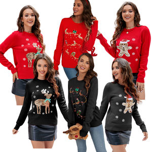 Maglione di natale 2025 maglione acrilico brutto maglione <span class=keywords><strong>rosso</strong></span> e nero di cervo renna con paillettes Babbo Natale <span class=keywords><strong>donna</strong></span> natale maglione di Natale - Product Image 1