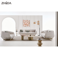 Ensemble de canapés modulaires incurvés en tissu moderne 1+2+3 avec base dorée et coussins moelleux pour salon, appartement, villa, hôtel, salle de sport