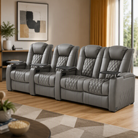 Canapé de cinéma inclinable moderne avec structure en bois, en cuir véritable, 4 places, pour home cinéma