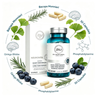 Capsules de soutien cérébral en marque blanche, 50 unités, complément pour la mémoire et la concentration avec vitamines B6, B12 et acide folique