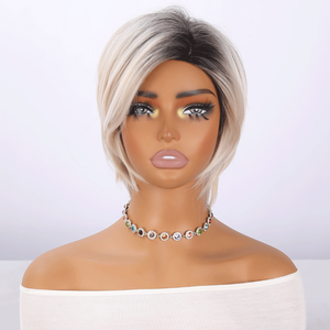 2025 mùa hè mới trắng vàng tổng hợp tóc giả tóc ngắn lớp thẳng <span class=keywords><strong>Bob</strong></span> với vẻ tự nhiên Trong Suốt Ren bán buôn SM492 - Product Image 5