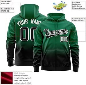 Sudadera con Capucha Varsity Verde Degradado Personalizada por Sublimación, Sudadera con Cierre Completo para Equipo de Fútbol Americano, Ropa Deportiva para Hombre con Logotipo Bordado - Product Image 3