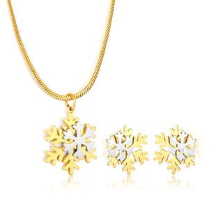 Ensemble de bijoux flocon de neige plaqué or 18 carats en alliage de zinc, collier et boucles d'oreilles, cadeau pour femme, accessoire de mode - Product Image 1