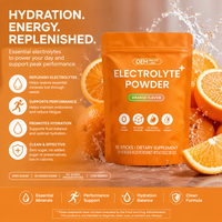 Poudre d'électrolytes hydratante saveur orange, fabrication directe usine, marque privée, sans sucre, vente en gros, stimulant énergétique, reconstitution.
