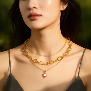 Collar en capas chapado en oro con colgante de corazón de acero inoxidable 316L, joyería de moda - Product Image 3