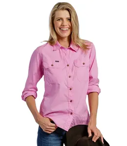 female workers uniforms cotton work shirts for women work wear cotton shirt large pockets