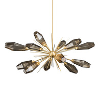 Lustre de luxe nordique post-moderne 2026 avec abat-jour en verre fumé et structure en fer, lumière blanc chaud, économe en énergie, pour salon, chambre et salle à manger