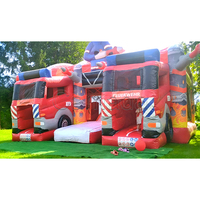 Château gonflable et toboggan combinés en forme de camion de pompiers, structure de jeux gonflable commerciale pour les parcs