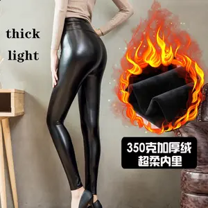 Curvy Girls Leggings Women Wetlook Leather Thermal Leggings Trousers