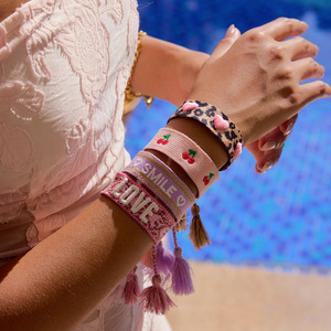 Pulseras de Hilo a la Moda, Coloridas, Tejidas, con Letras, Estampado de Cerezas y Leopardo, Ajustables, Joyería para Mujer, Regalo - Product Image 3