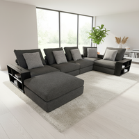 Ensemble de canapé d'angle modulaire en tissu minimaliste pour grand salon, rembourrage en mousse avec accoudoirs en bois et rangement
