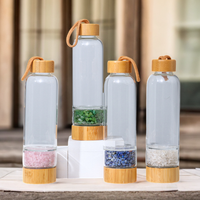 Bouteille d'eau en verre pour hydrothérapie avec pierres concassées, tasse à thé, couvercle en bambou, compartiment à ouverture étroite