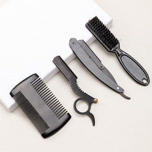 Ensemble de soins de la <span class=keywords><strong>barbe</strong></span> Playboy en quatre pièces, rasoir pliant, porte-anneau, brosse, peigne, sac de rangement, noir, <span class=keywords><strong>kit</strong></span> de toilettage pour adultes - Product Image 3