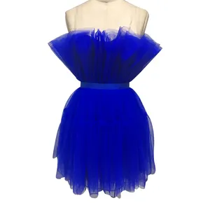 Vestido corto de tul para mujer, diseño especial, sexy, de múltiples capas, color azul