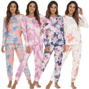 Pijama estampado occidental tie-dye para mujer, venta al por mayor, primavera y otoño