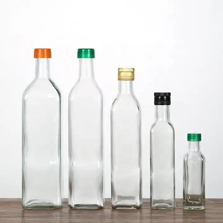 bottiglia quadrata di vetro trasparente per aceto di olio d'oliva