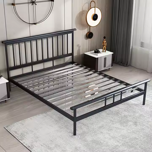 Lit double king size en fer de haute qualité pour chambre à coucher, finition noire, cadre en métal pour hôtel - Product Image 1