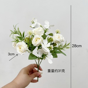 Fiori Artificiali <span class=keywords><strong>Rosa</strong></span> Elsa a Più Teste, Oggetto di Scena, Decorazione per Ufficio Casa Matrimonio, Celebrazione Festiva - Product Image 6