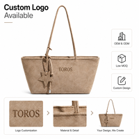 Sac fourre-tout en daim, avec breloque étoile et sangle nouée, fermeture éclair supérieure sécurisée, logo personnalisé multicolore, vente en gros OEM/ODM