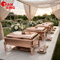 TIANXING Plats de service martelés or rose, chauffe-plats pour buffet, ensemble de chauffe-aliments pour hôtels et restaurants
