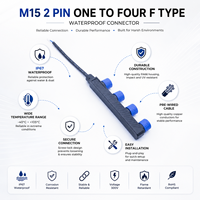 Conector Adaptador Impermeable M15 de Uno a Cuatro, Tipo F de 2 Pines, para Exteriores, LED, Macho-Hembra, con Cable y Arnés
