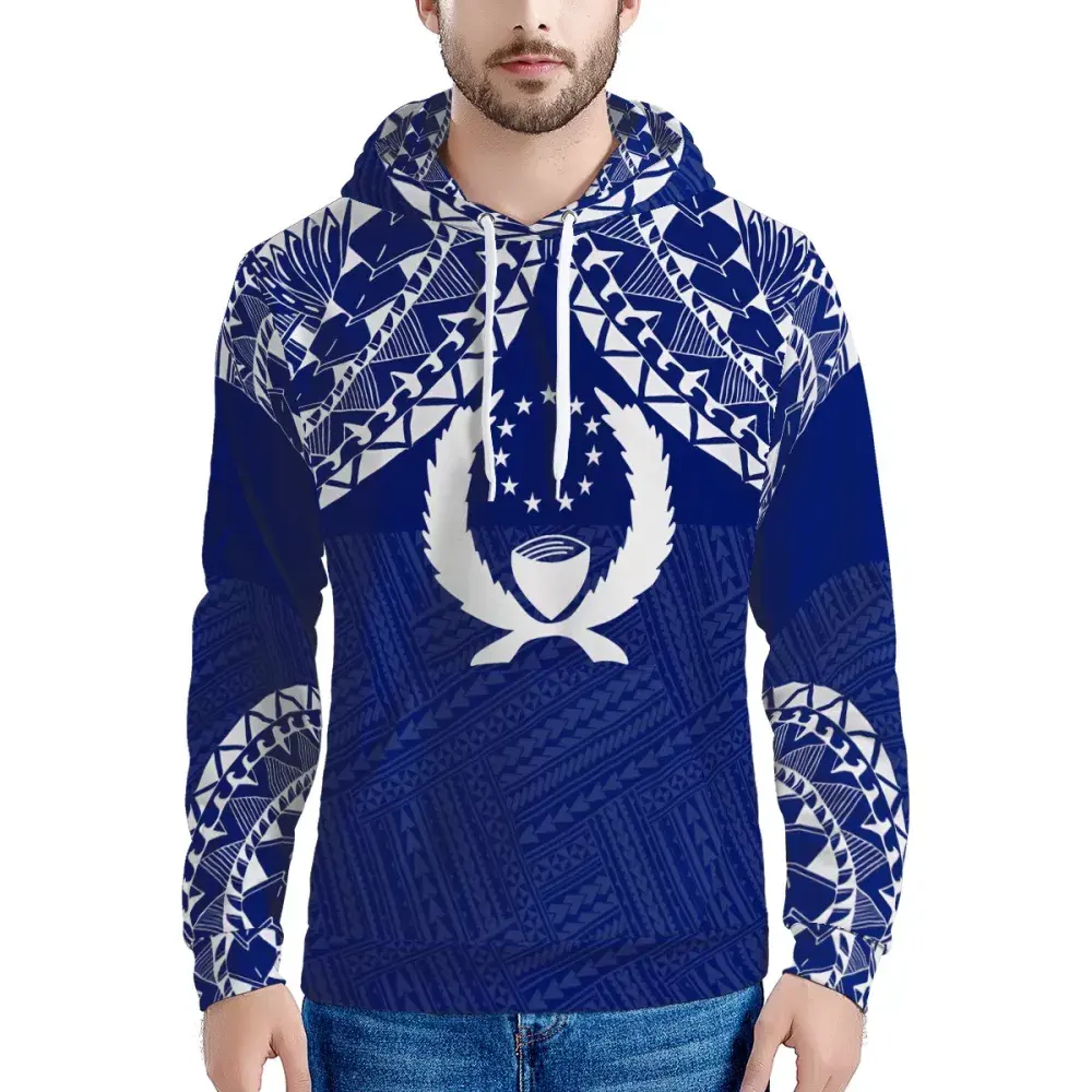 Men's Hoodies Custom Blue Polynesian Pohnpei Tribal Designer Sweater Boy Casual Oversized Hoodies Sweater
