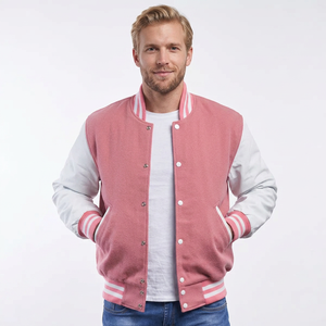 Chaqueta Varsity Rosa para Hombre con Mangas Blancas, Antibacteriana, Transpirable, de Secado Rápido, Tela de Lona, Ropa de Invierno Urbana 2027 - Product Image 1