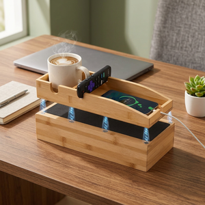 Plateau d'accoudoir de canapé 3-en-1 magnétique détachable en bambou classique, pliable, montable sur porte/mur, portable, antidérapant, pour rangement alimentaire - Product Image 6