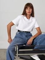 Ohsisa Lässiges Einfarbiges O-Ausschnitt Weiches Gestricktes Baumwoll-Kurzarm-T-Shirt mit Normaler Passform für Frühling/Sommer Streetwear Qualitäts-Basis-Damen-T-Shirt