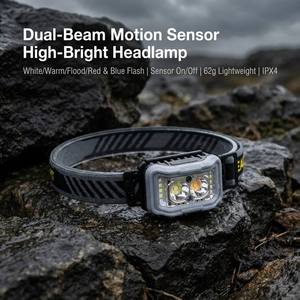 Ultra <b>Light</b> Dual Beam strong <b>light</b> <b>LED</b> Headlamp Wave <b>Motion</b> <b>Sensor</b> Outdoor Hiking Fishing Camping USB-C Rechargeable - Product Image 4