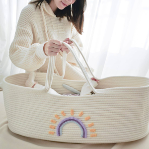 Eco-Friendly Handmade Modern Unisex Baby Changing <strong>Basket</strong> &amp; <strong>Moses</strong> <strong>Basket</strong> with 100% Cotton Rope Foam Diaper Changing Pad - Product Image 1