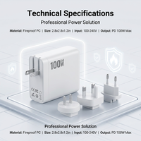 Chargeur mural USB-C GaN portable 100W, charge rapide PD, adaptateur pour ordinateur portable, téléphone, tablette avec prises EU, US, UK, AU, chargeur rapide de voyage