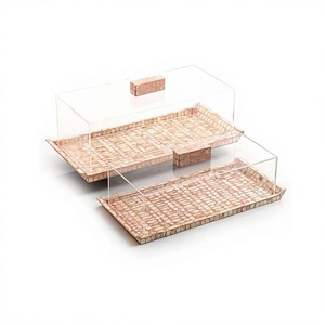 Plateau à dessert en bois et nacre avec couvercle en acrylique, lot de deux plateaux de service rectangulaires - Product Image 1