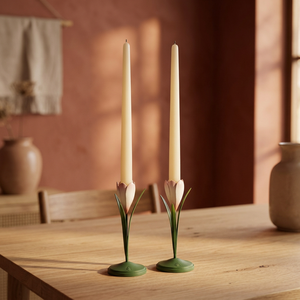 Juego de 2 portavelas con forma de tulipán, decoración para el hogar y bodas de metal verde, duradero - Product Image 6