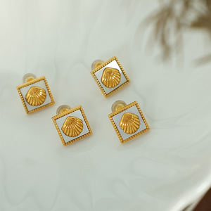 Pendientes geométricos con diseño de concha, pendientes cuadrados de aleación de zinc en oro negro, joyería de moda para mujer, estilo Otoño Invierno - Product Image 3