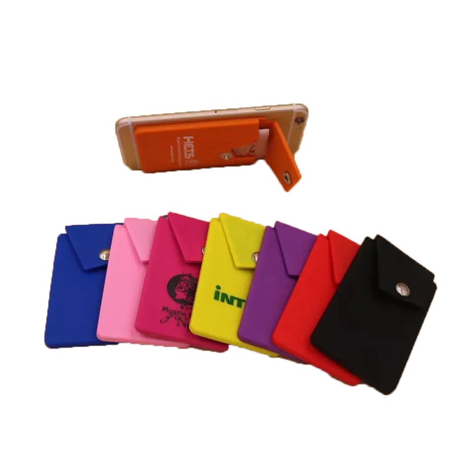 Силиконовый держатель для карт с логотипом на заказ, наклейка 3M, силиконовый бумажник для мобильного телефона, держатель для карт с кнопкой