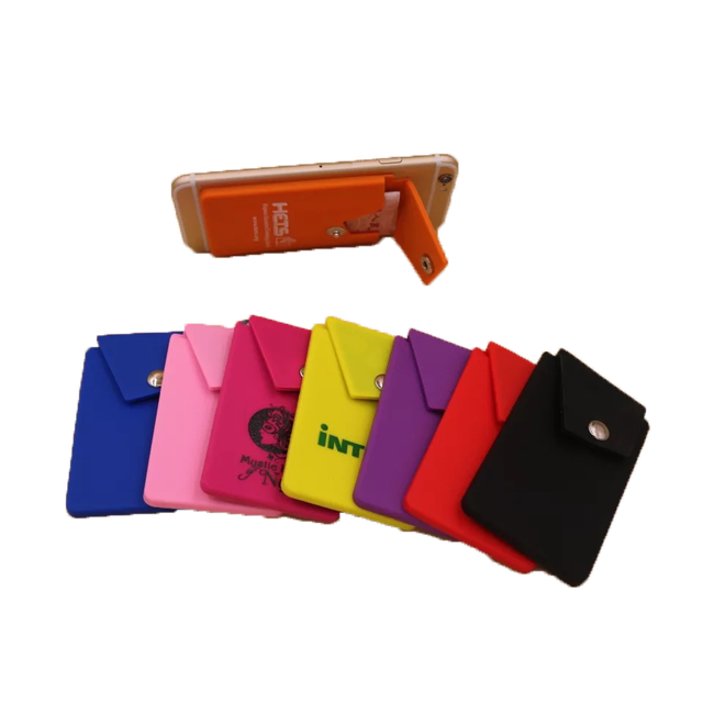 Custom Printed Logo Silicone Card Holder and Mobile Phone Wallet with Button Novelty 3M Sticker Gift