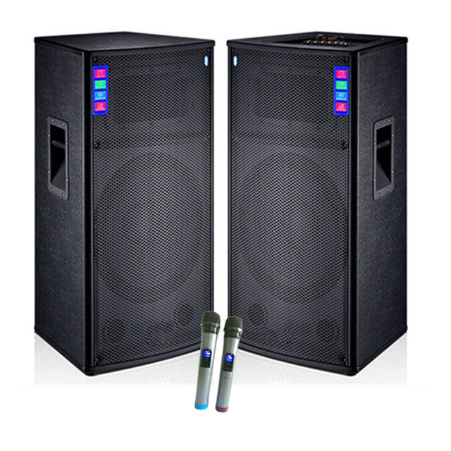 150W*2 Active 15inch Bluetouch High Power Professional Audio DJ Speakers Pair Sound System With Two Wireless Microphone