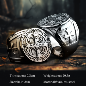 Anillo de Hombre de Acero Inoxidable con Cruz Cristiana de Jesús, Joyería Religiosa de Moda, Insignia de San Benito, Estilo Gótico - Product Image 5