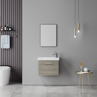 Kabinet Kamar Mandi PVC Lapisan Pernis Tahan Air Modern Dilengkapi Cermin Berbingkai Keramik Terpasang di Dinding Berlapis Emas
