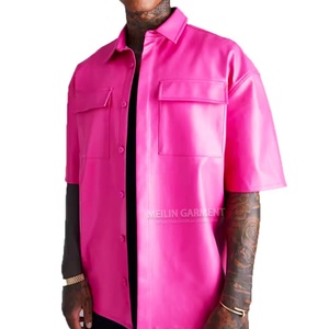 Camisa de Cuero Casual para Hombre, Talla Grande, Color Rosa, con Botones, de Alta Calidad, con Logotipo Personalizado al por Mayor OEM - Product Image 1