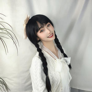 Émission <span class=keywords><strong>de</strong></span> télévision américaine 'Wednesday' Anime Cosplay <span class=keywords><strong>Perruque</strong></span> Adam's Family Full Head Double Braided Pigtails Stage Performance Prop - Product Image 2