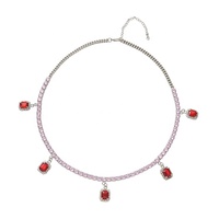Bling hip hop bijoux chaîne en cristal zircon avec pendentif en verre rectangle tour de cou pour femmes